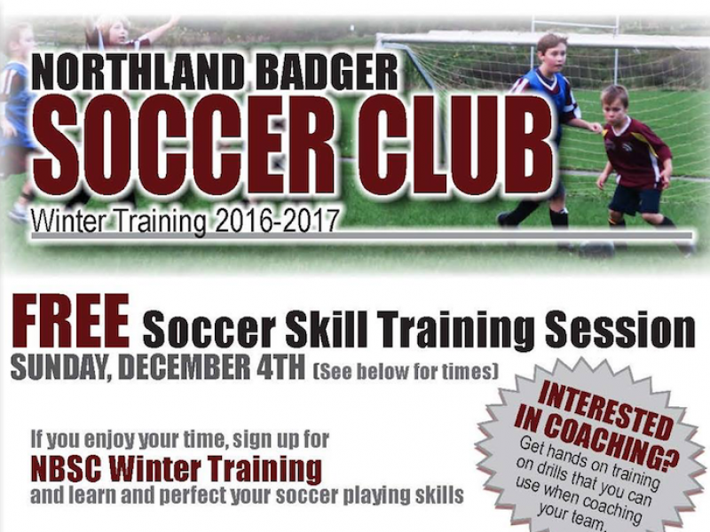 Northland Badger Winter Soccer Club Winter Training Schedule