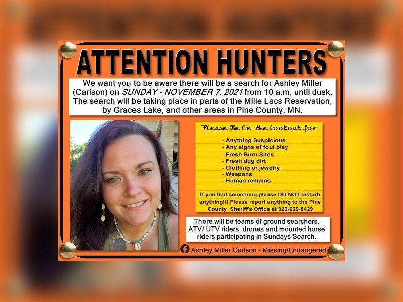 UPDATE: Public Search For Ashley Miller (Carlson) Sunday, November 7th; Reward Increased To $20,000
