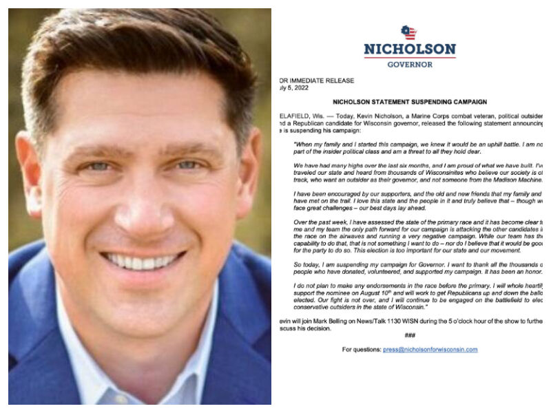 Kevin Nicholson Drops Out Of Republican Race For Wisconsin Governor