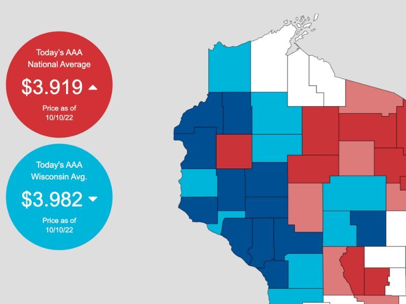 Average NW Wisconsin Gas Prices Today Vs Last Month, Last Year