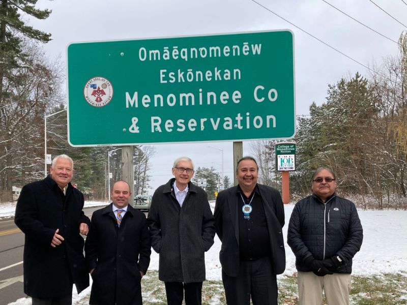Gov. Evers Joins Menominee Indian Tribe Of Wisconsin, WisDOT Unveil Dual-Language Highway Signs