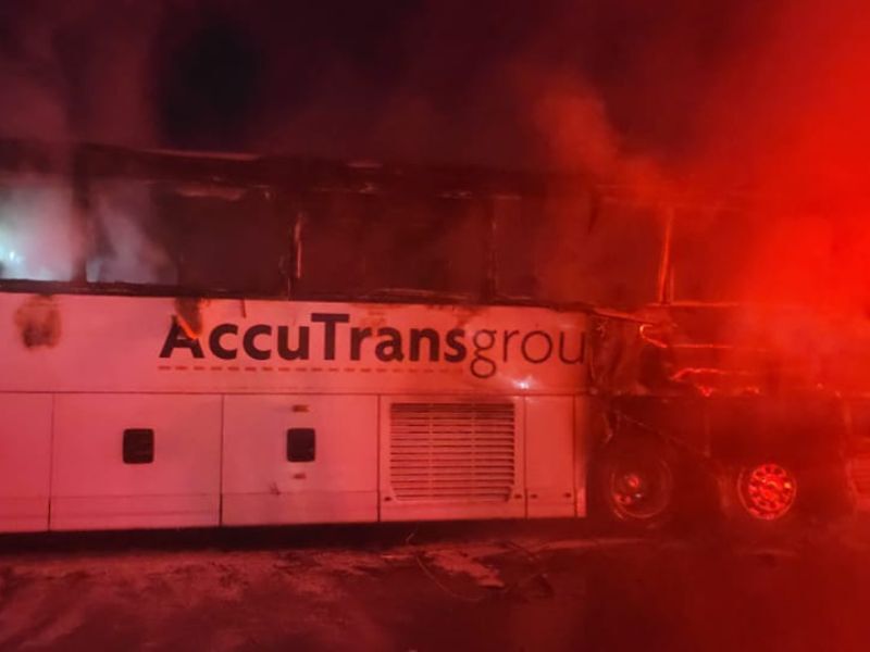 Bus Carrying College Wrestling Team Catches Fire On HWY 53