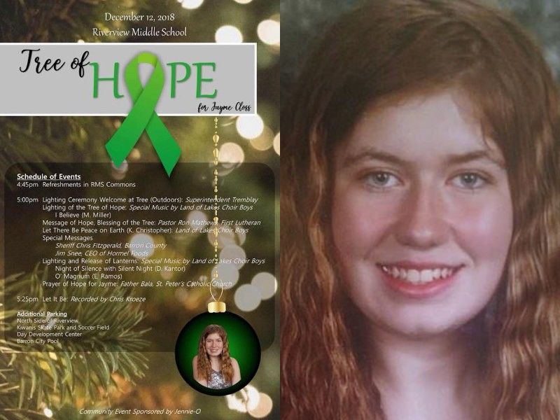 Tree Of Hope Ceremony For Jayme Closs Set For Wednesday